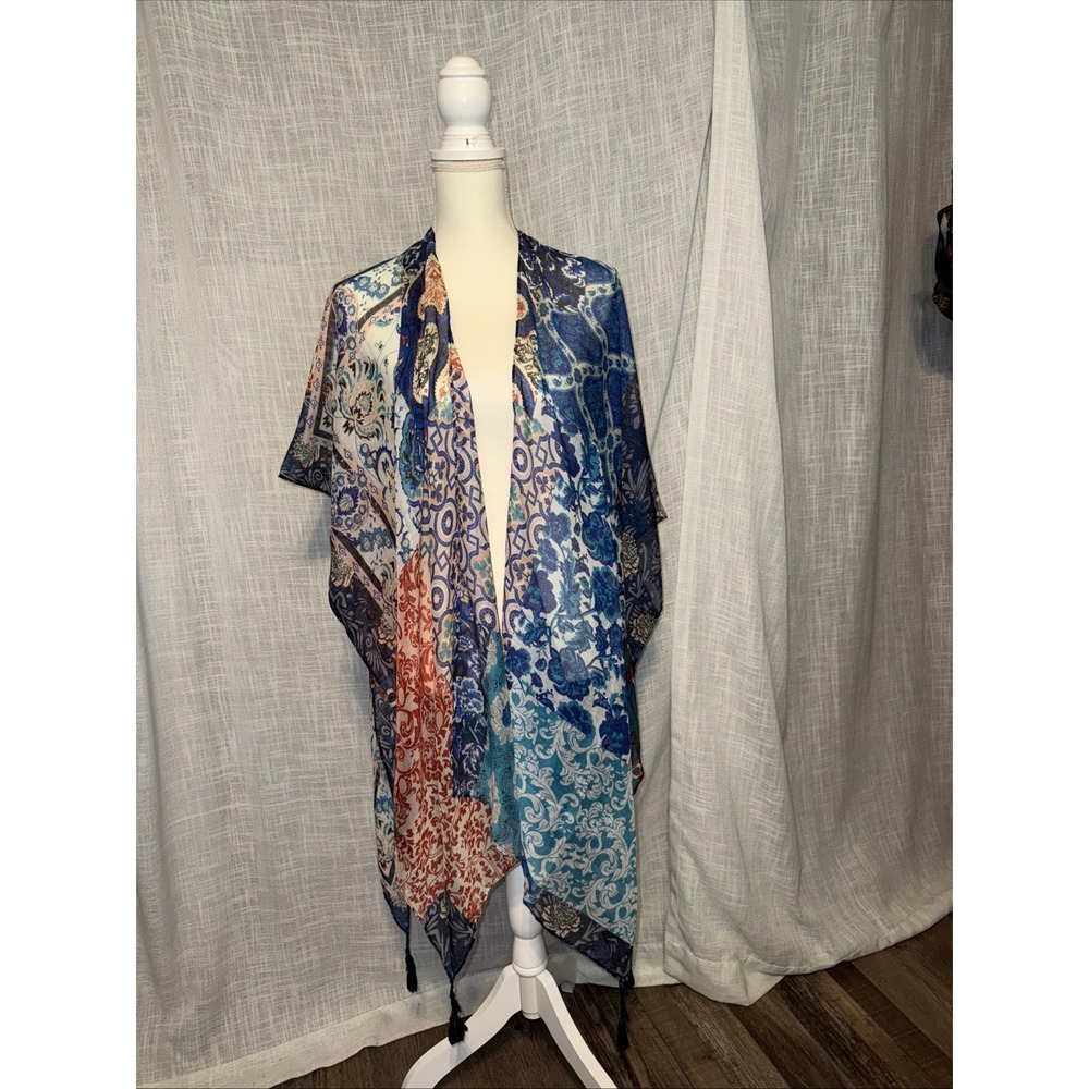 Moss Rose Cardigan Open Front Lightweight Floral Tasseled Cover Up One Size